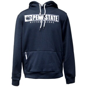 heather navy hooded sweatshirt with white shoulders, Athletic Logo, Penn State Nittany Lions